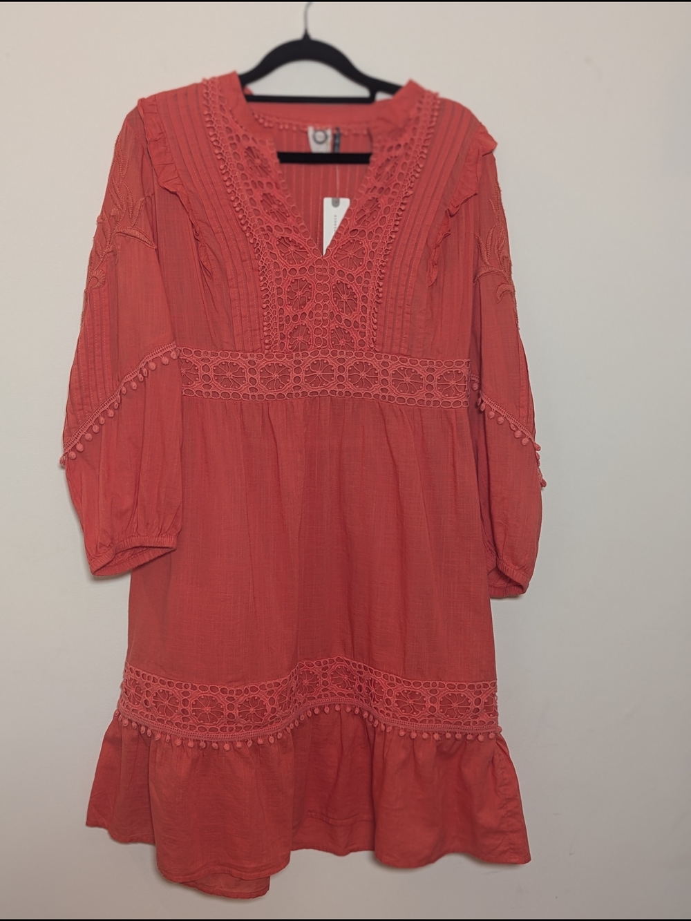 Akemi+Kin from Anthropologie Embroidered Midi Dress in Coral Red NWT MSRP $178